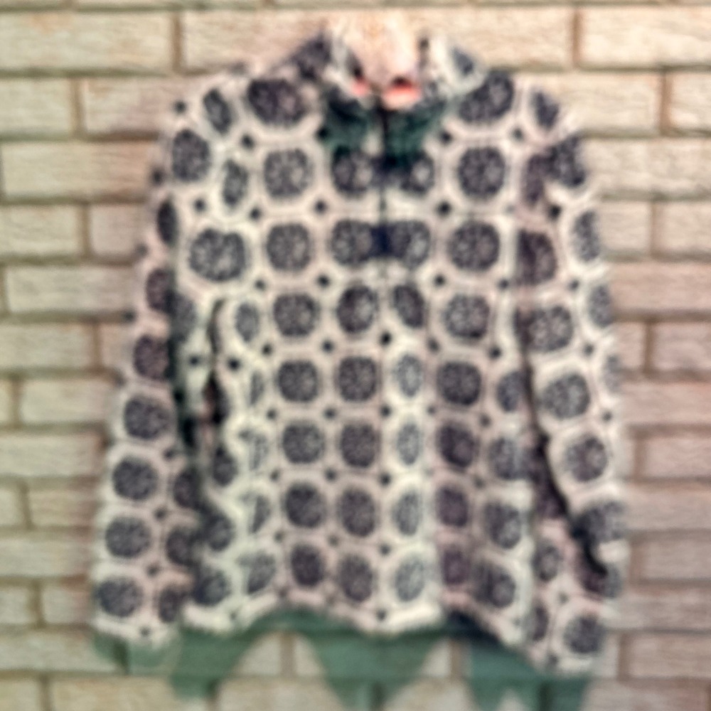 Vineyard Vines Womens Blue White Medallion Sherpa Fleece Quarter Zip Pullover M‎